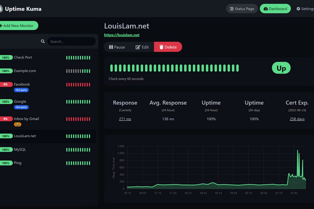 Uptime Kuma 服务器监控面板